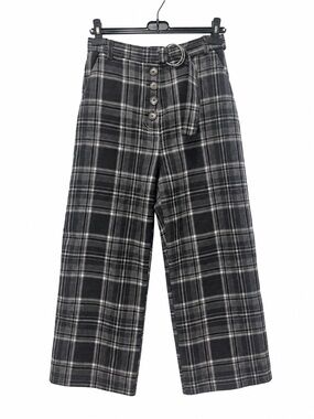 Topshop Black & Grey Plaid High-Waisted Wide-Leg Pants Size 8